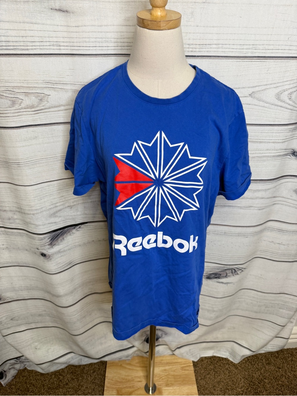 Reebok Blue Short Sleeve Tee with White and Red Logo
